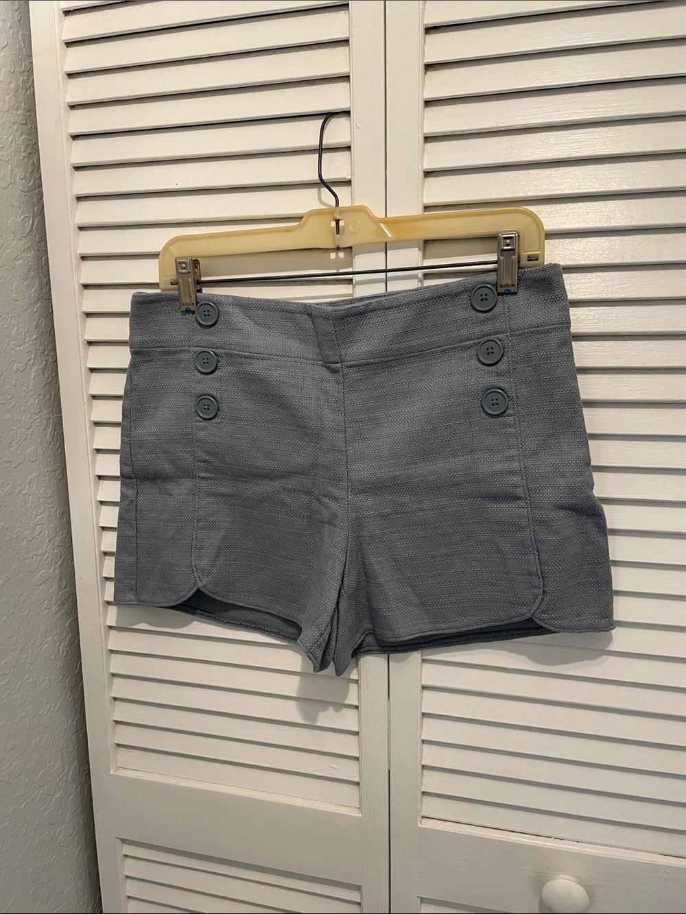 LOFT Periwinkle Blue/Gray High-Waist Button Accent Shorts